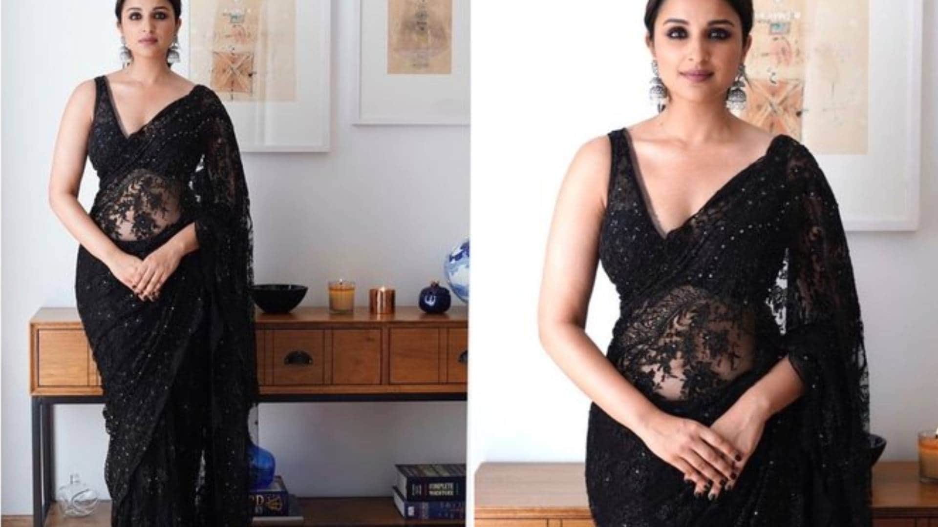 Black Saree Tips how to wear black saree like bollywood actress Parineeti Chopra and Anita Hassanandani