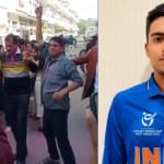 टीम की जीत पर ढोल पर नाचकर खुशी मनाते दिनेश के परिजन।