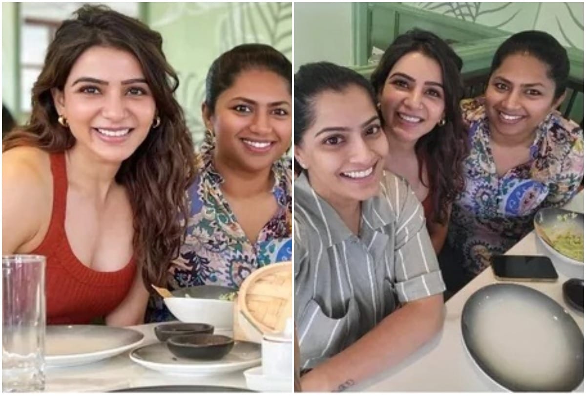 Samantha goes out for lunch with friends is all smiles as she poses for pics