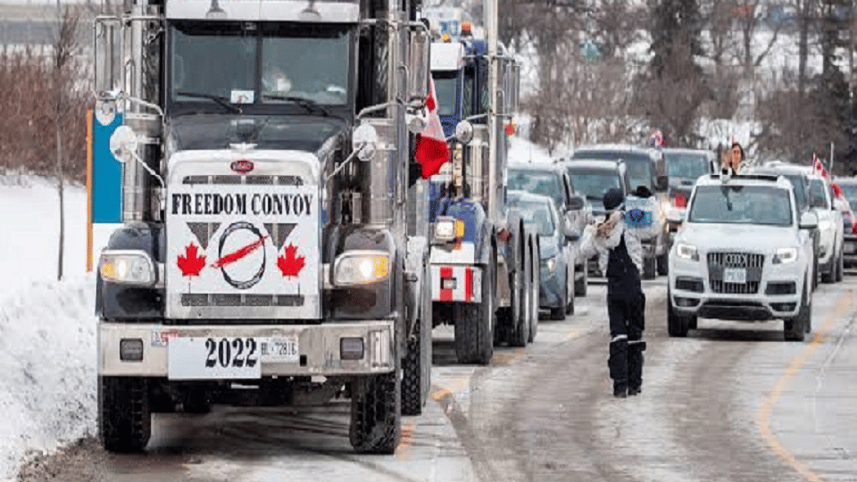 Canada Truck drivers Protest against Covid-19 Vaccination is out of control emergency in Ottawa
