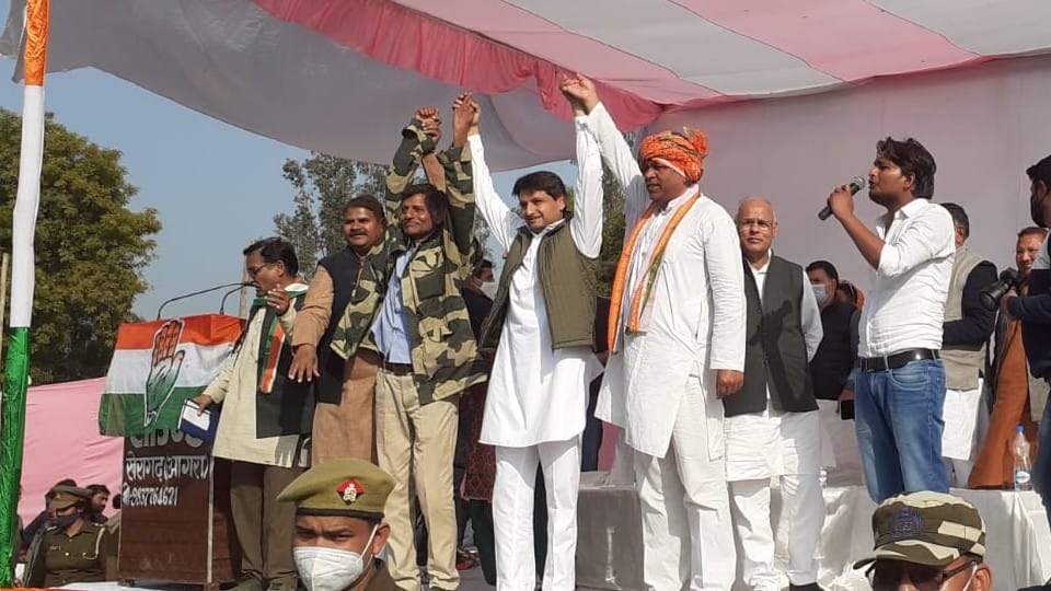 Rajya Sabha MP Deepender Hooda addresses public meeting in Agra