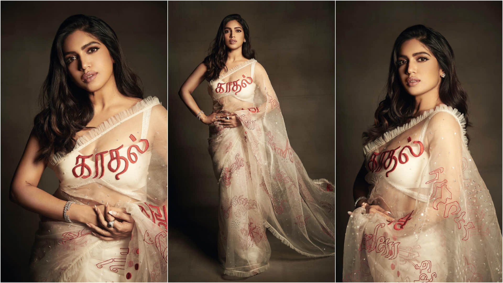 bhumi pednekar wear orgenza saree massage love in diifferent language