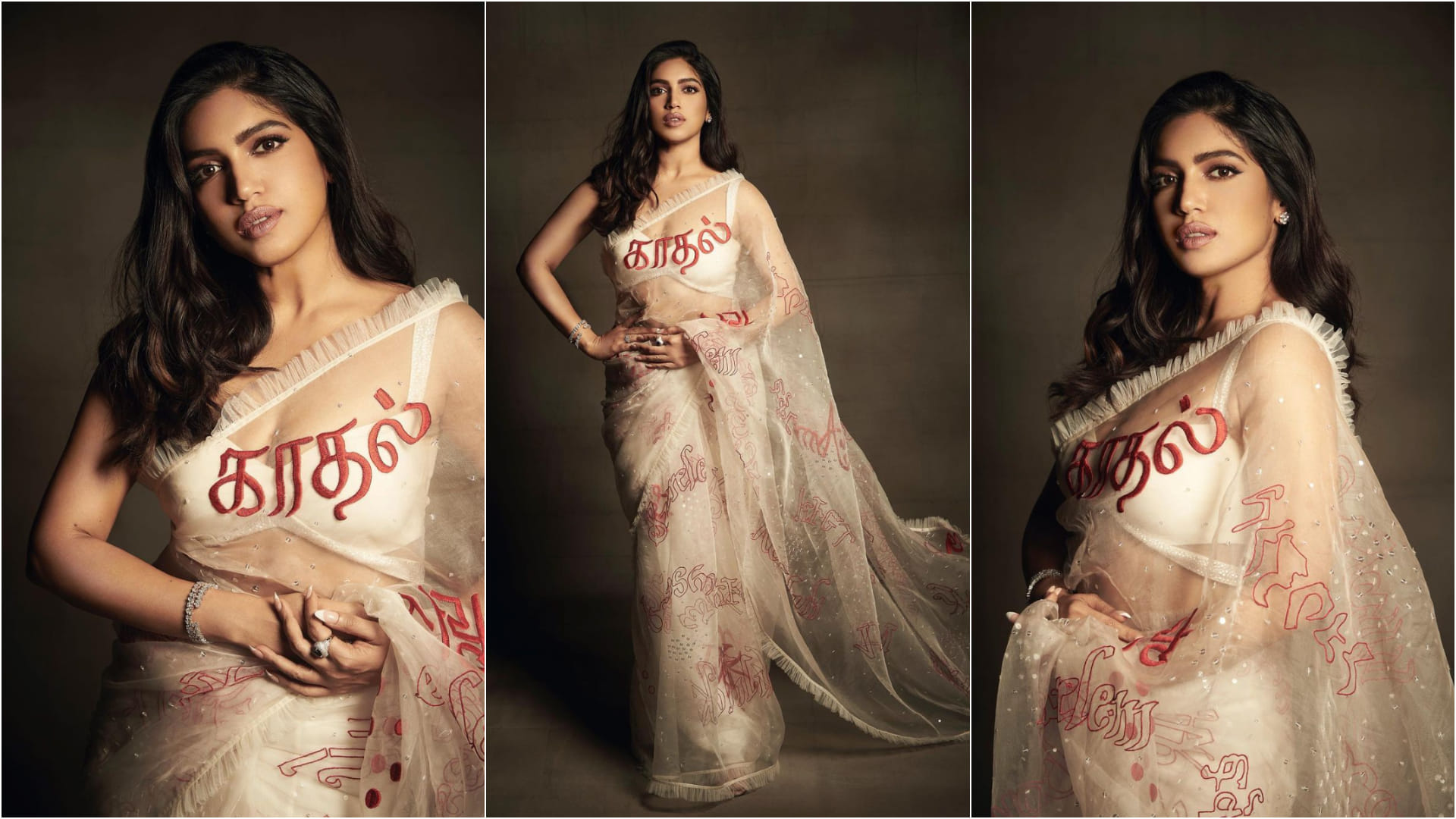 bhumi pednekar wear orgenza saree massage love in diifferent language