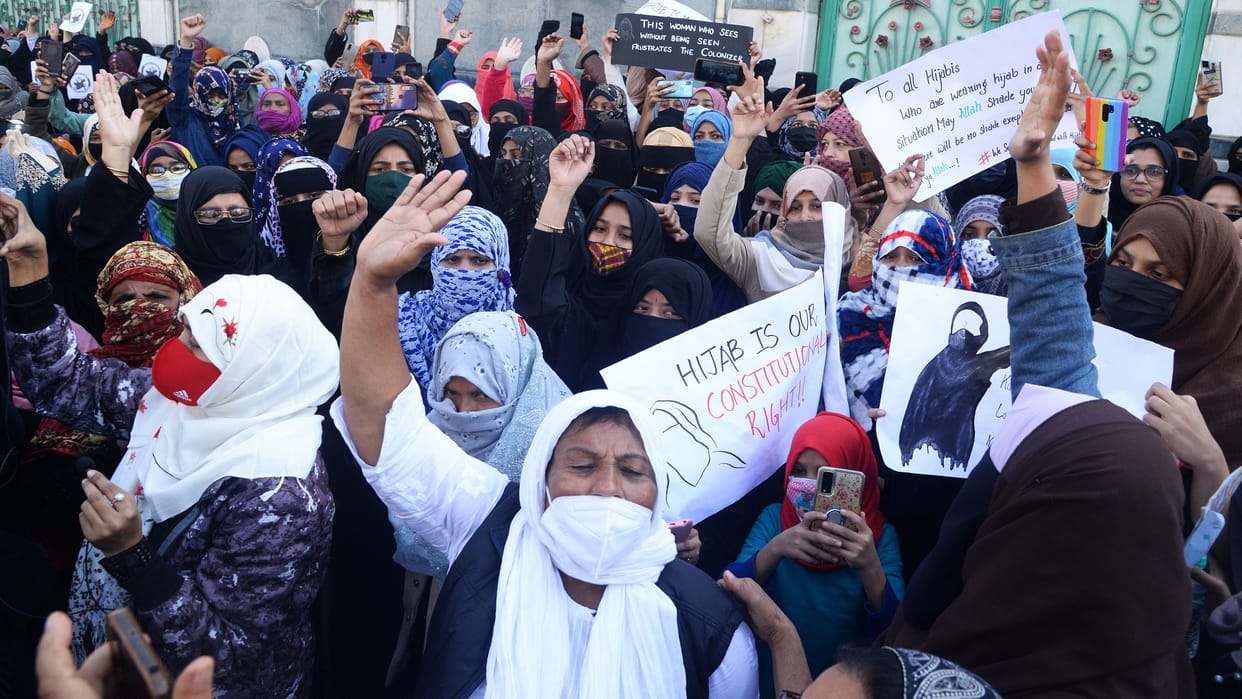 Prayagraj: Muslim women protest over hijab controversy