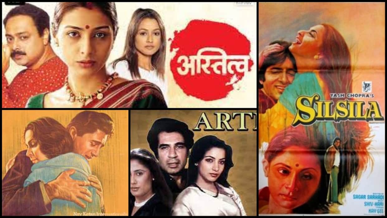 Bollywood movies silsila , arth, guide and astitva that features love triangle