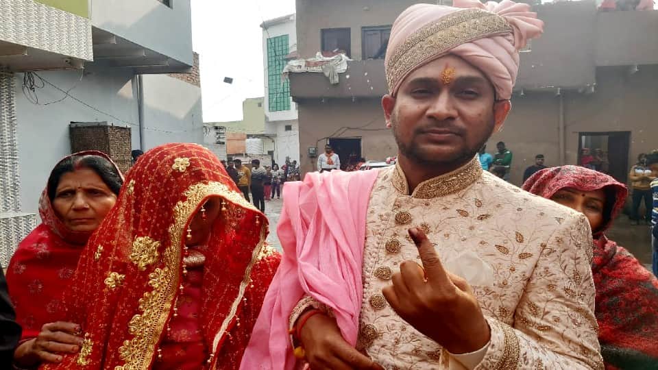 UP Election 2022 Phase 1 Voting groom casts his vote after marriage in Mathura
