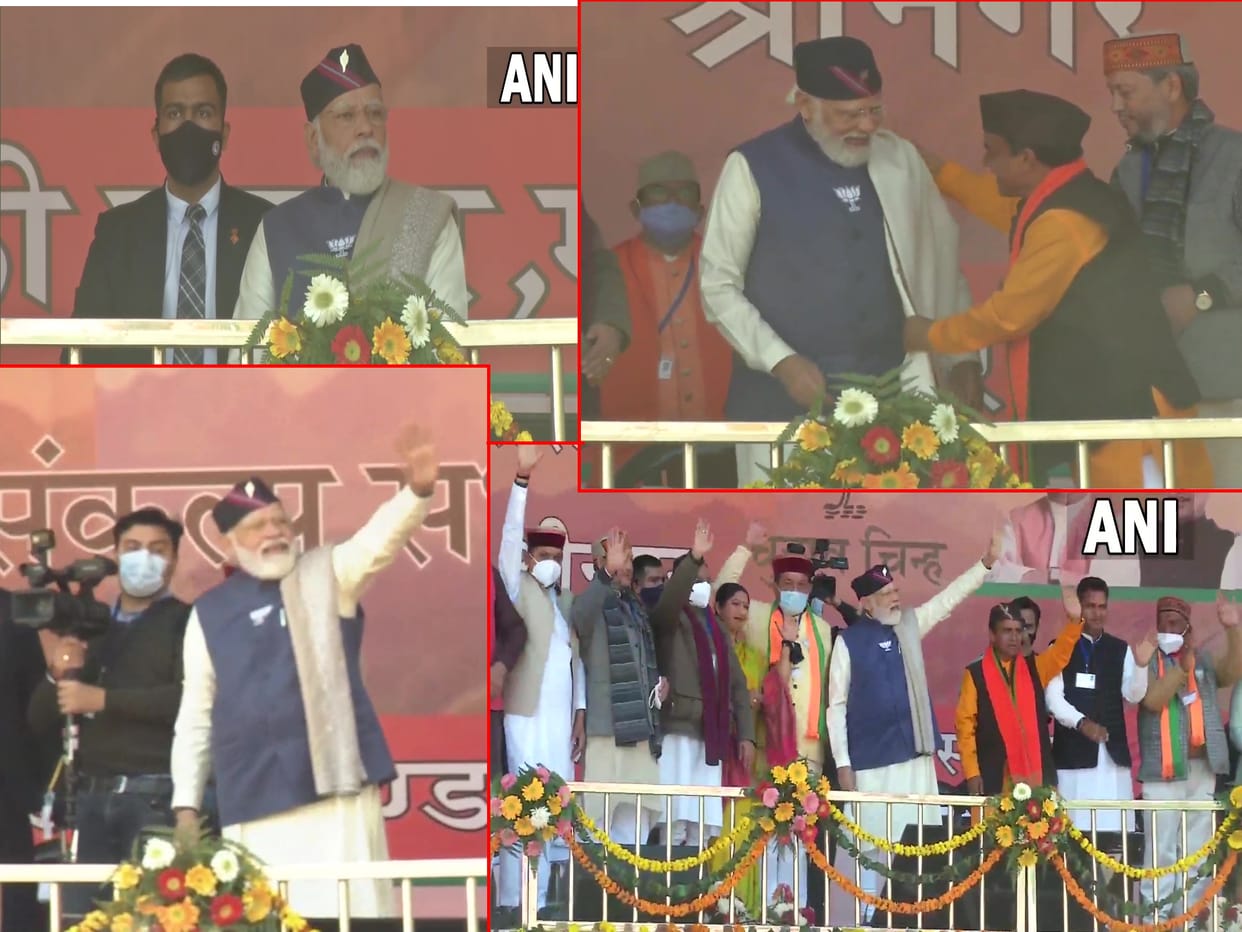uttarakhand elections 2022 pm modi rally srinagar garhwal today with voters, see photos