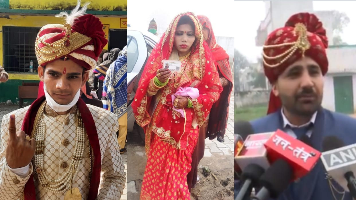 UP Election 2022 bride and grooms reach to vote before marriage and vidai see photos