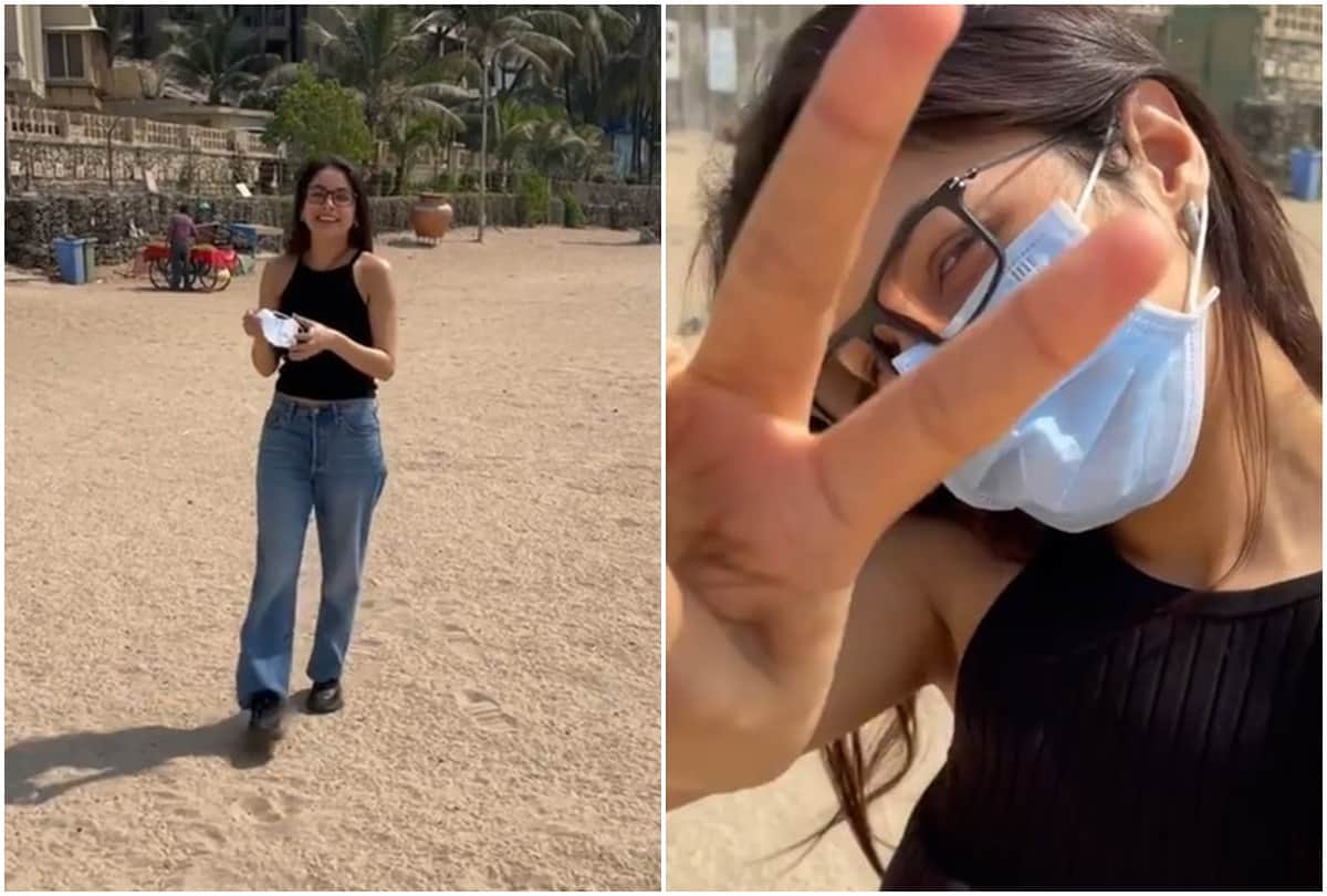 Shehnaaz Gill was seen having fun with the pigeons on the seashore the fans said no makeup shehnaaz is the prettiest