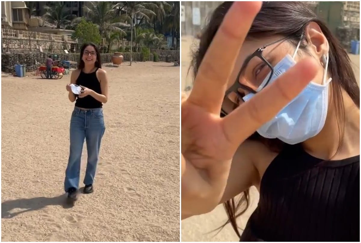Shehnaaz Gill was seen having fun with the pigeons on the seashore the fans said no makeup shehnaaz is the prettiest