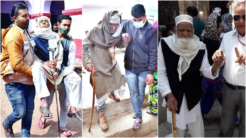 Divyang and old men reached the polling booth for voting in agra