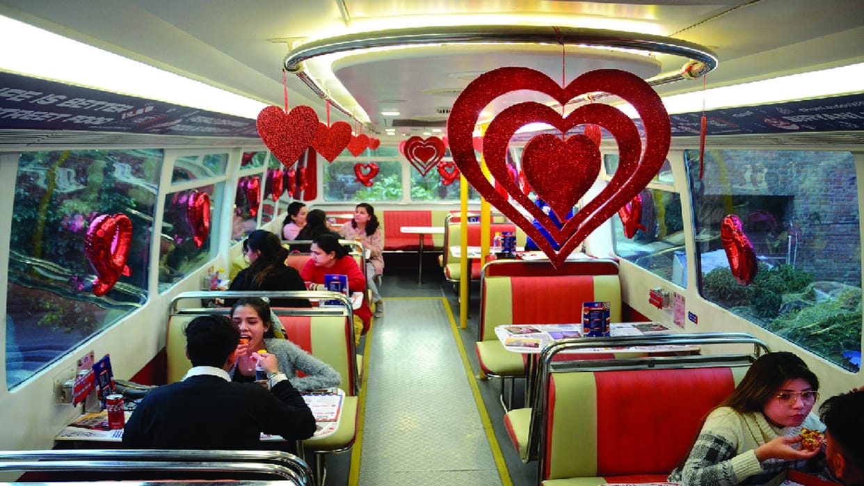 Double decker bus smelling of delicious delicacies in Valentine's week