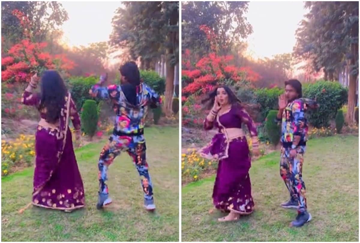 BHOJPURI ACTOR NIRAHUA ROMANCE WITH NEELAM GIRI AMRAPALI DUBEY FUNNY REELS VIDEO VIRAL