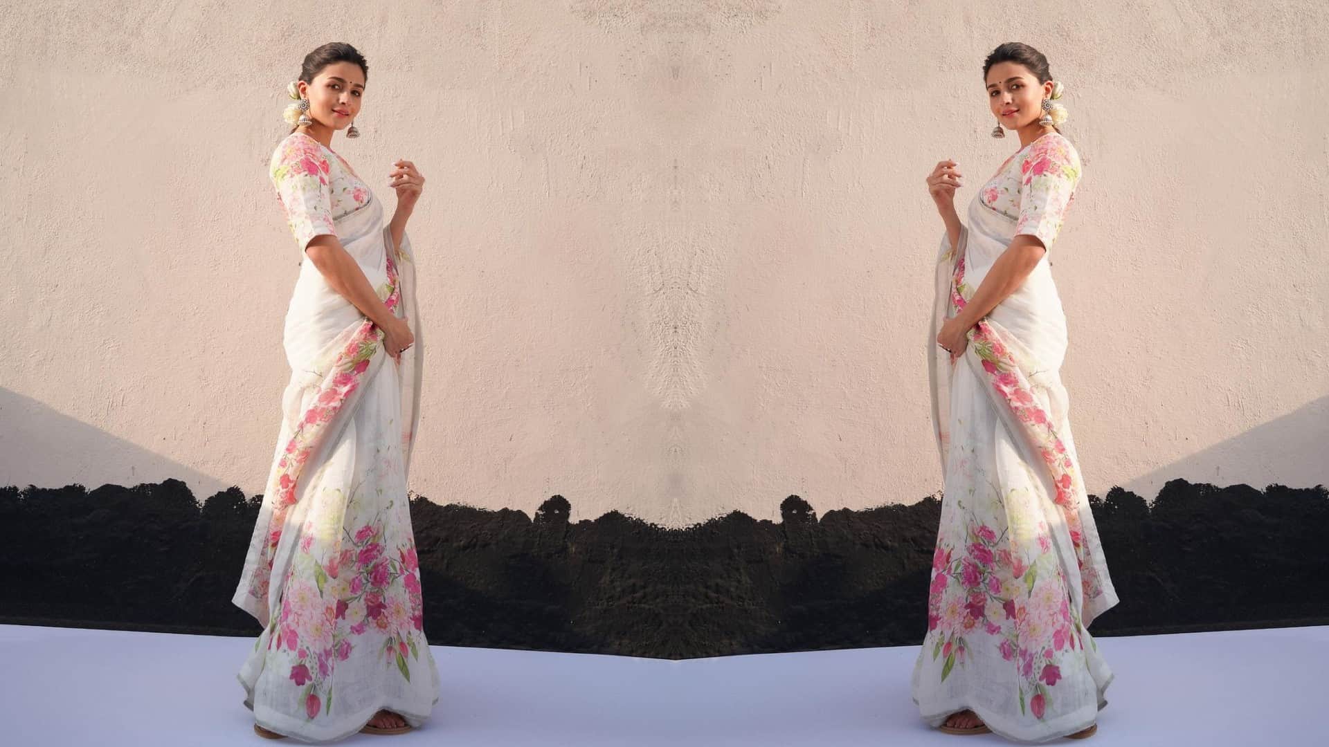 Alia Bhatt White Floral Saree Photos And Price Wore For Gangubai Kathiawadi Promotion