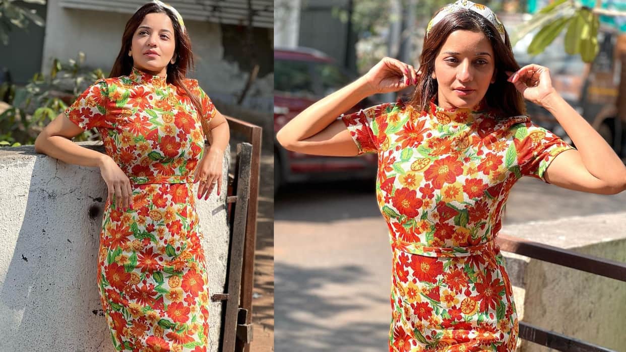 bhojpuri queen monalisa shares beautiful pictures in floral dress see pics