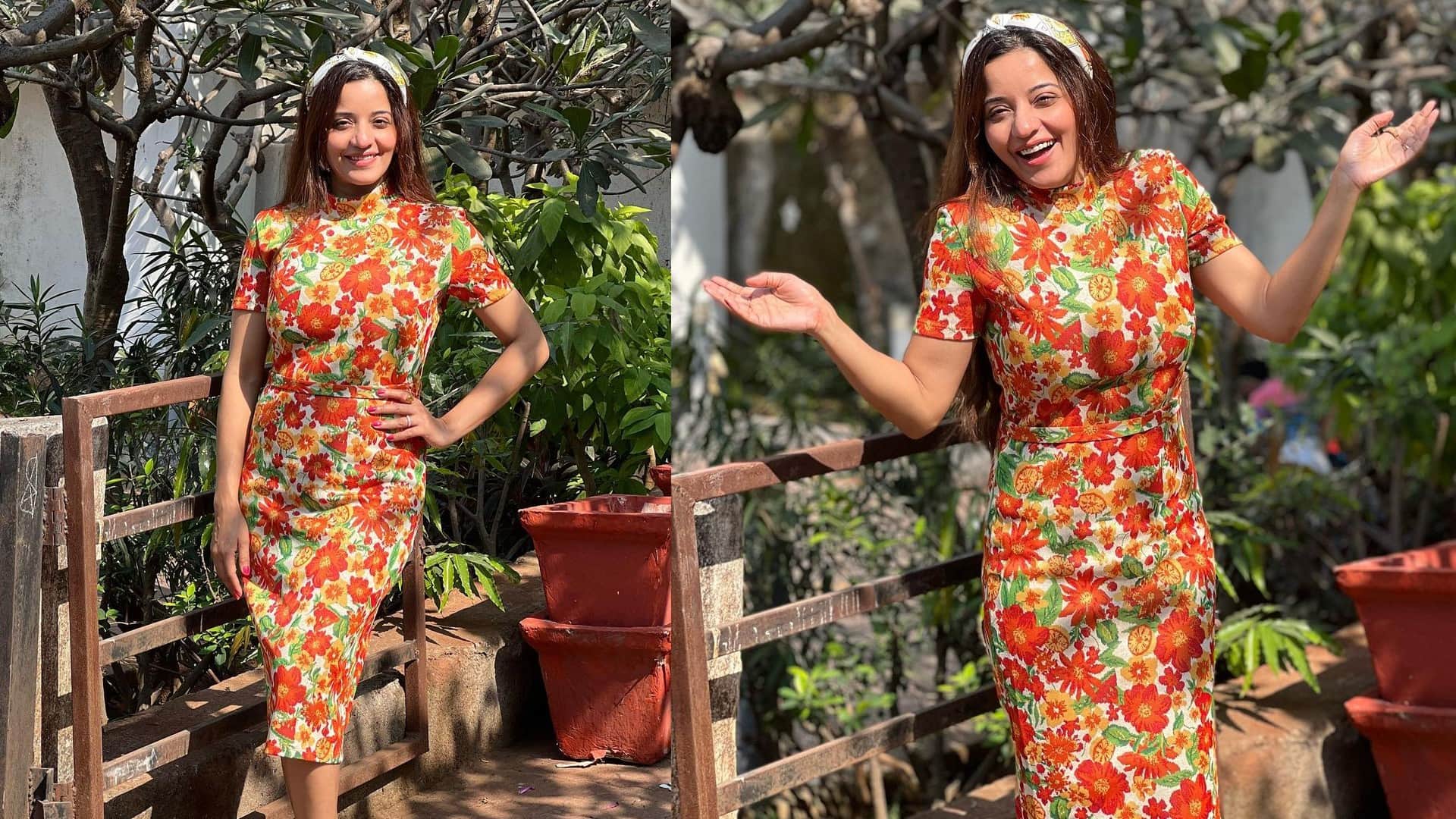 bhojpuri queen monalisa shares beautiful pictures in floral dress see pics