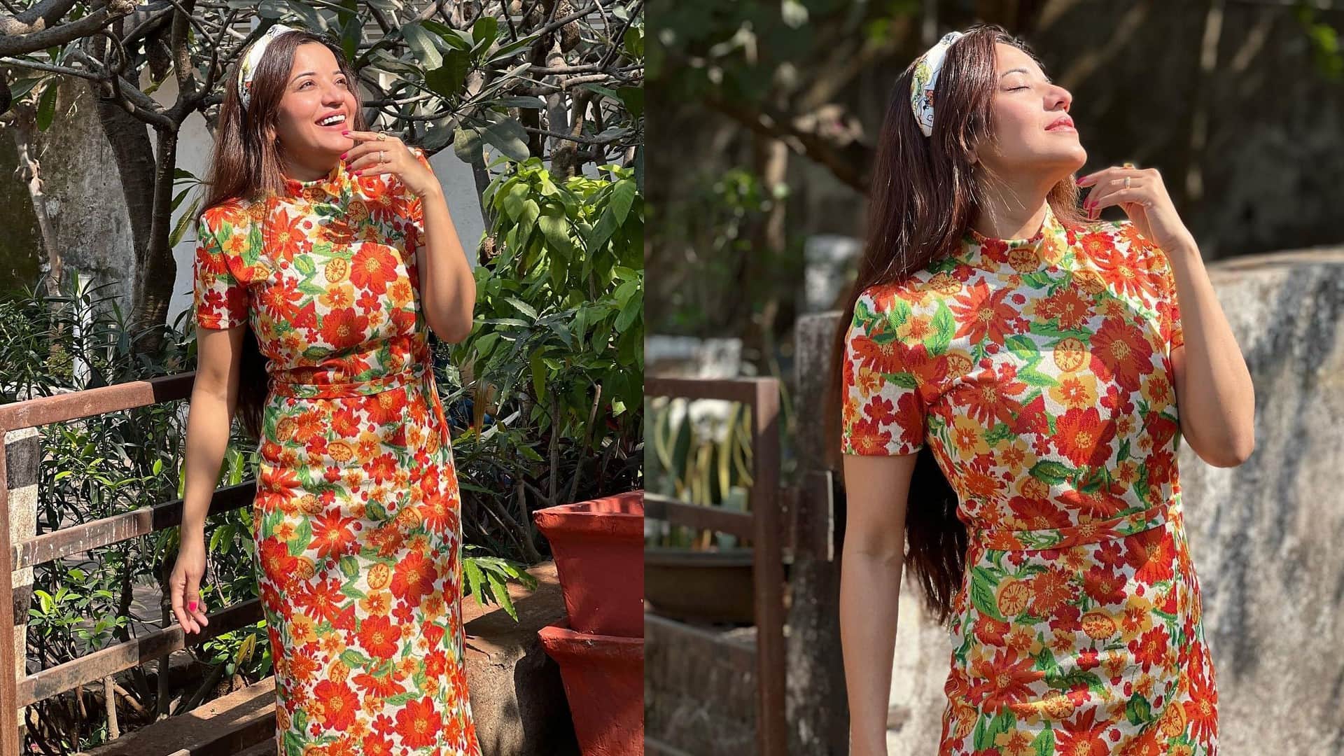 bhojpuri queen monalisa shares beautiful pictures in floral dress see pics