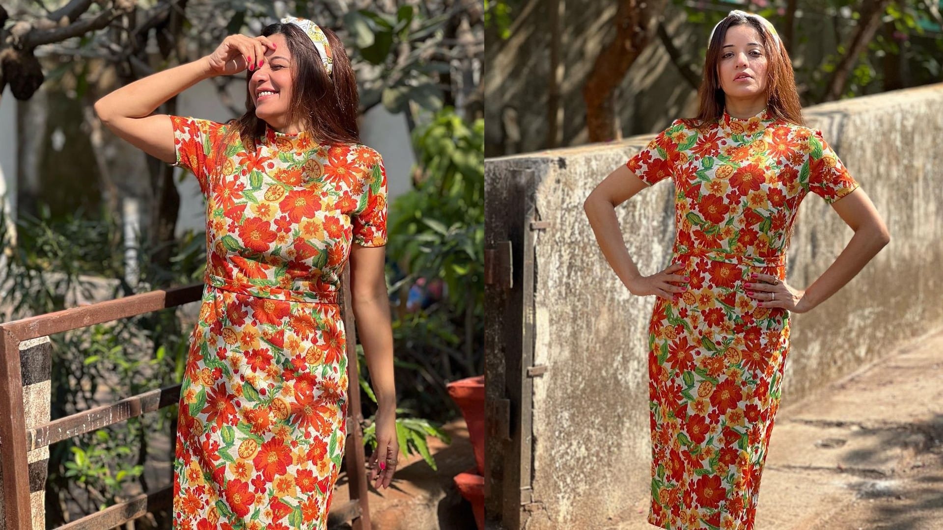 bhojpuri queen monalisa shares beautiful pictures in floral dress see pics