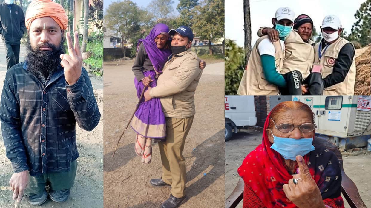 Uttarakhand Election 2022: Voting enthusiasm in Uttarakhand is high, see in pictures how elderly and handicapped reaching the booths