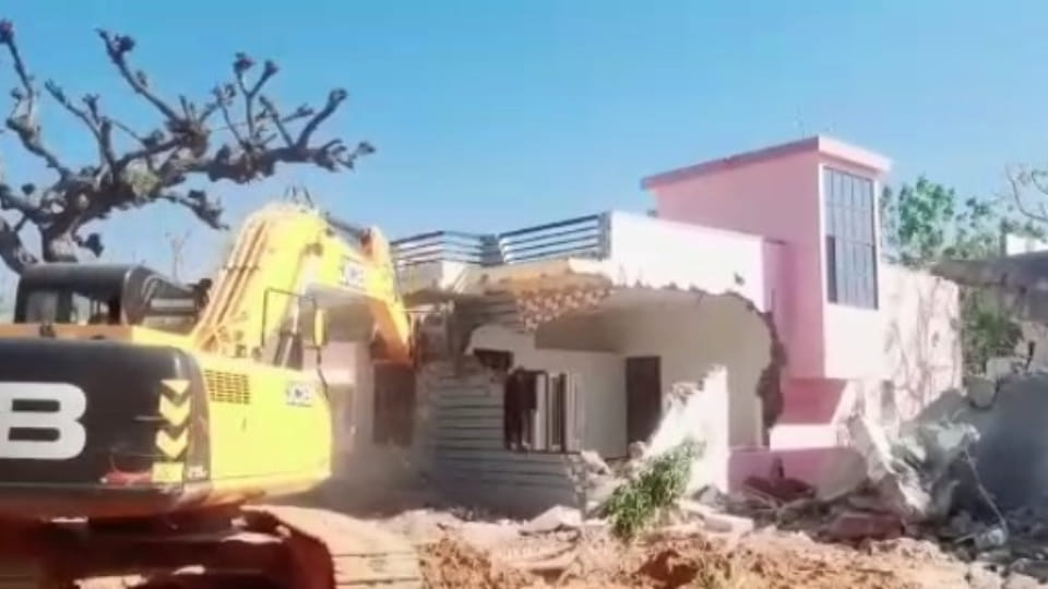 Rajasthan news JCB Ran On Illegally Built Houses In Sikar  