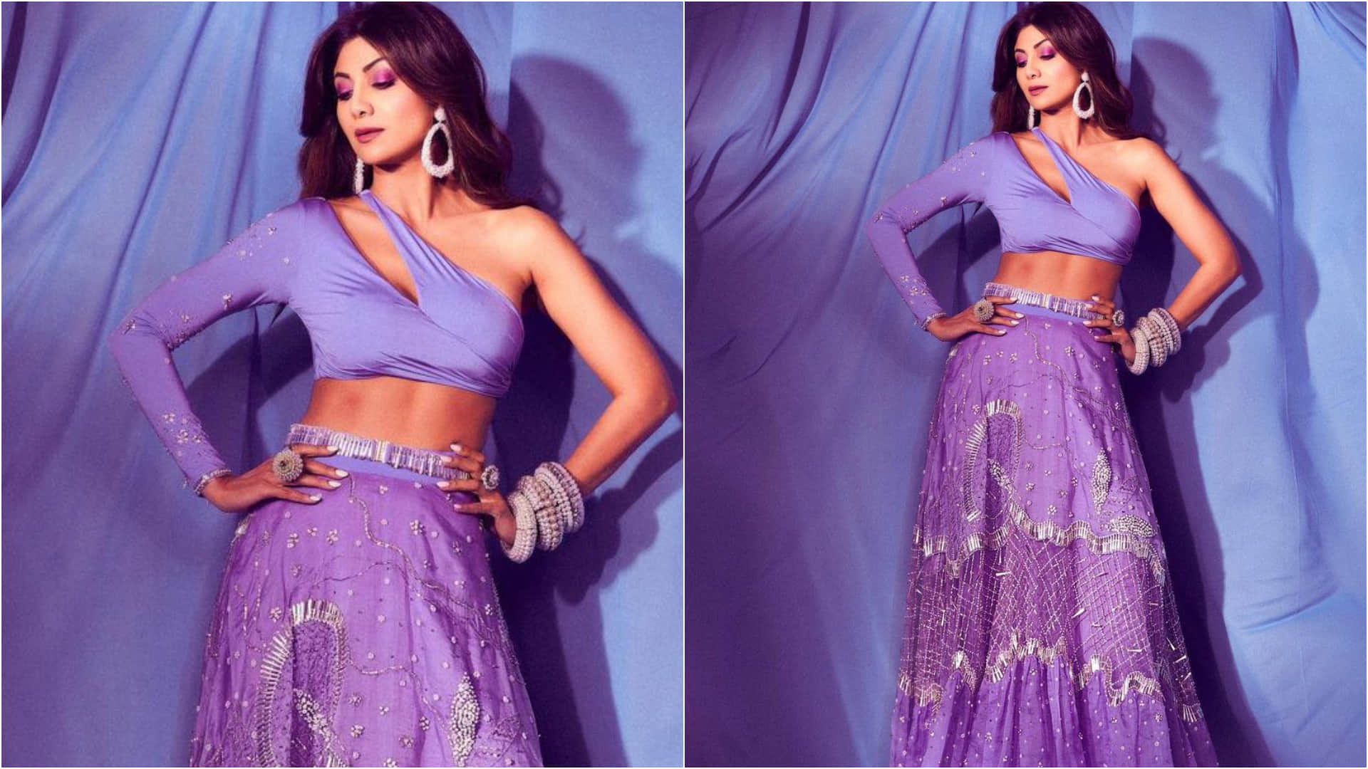 shilpa shetty looks stunning in 4 lakh lavender lehenga