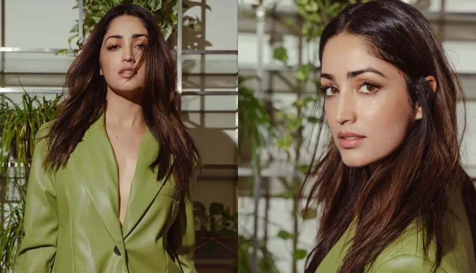 Yami Gautam wore a green oversized coat and pants for the promotion of her film A Thursday