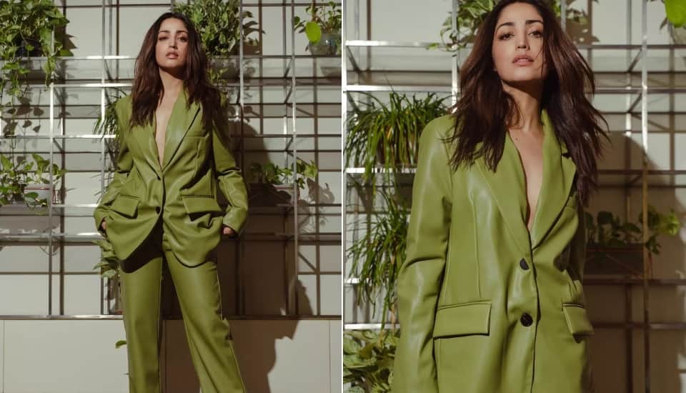 Yami Gautam wore a green oversized coat and pants for the promotion of her film A Thursday