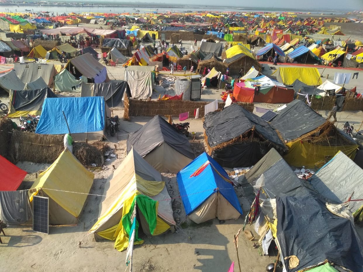 Tent houses on Dhai ghat river bank of  maghi poornima