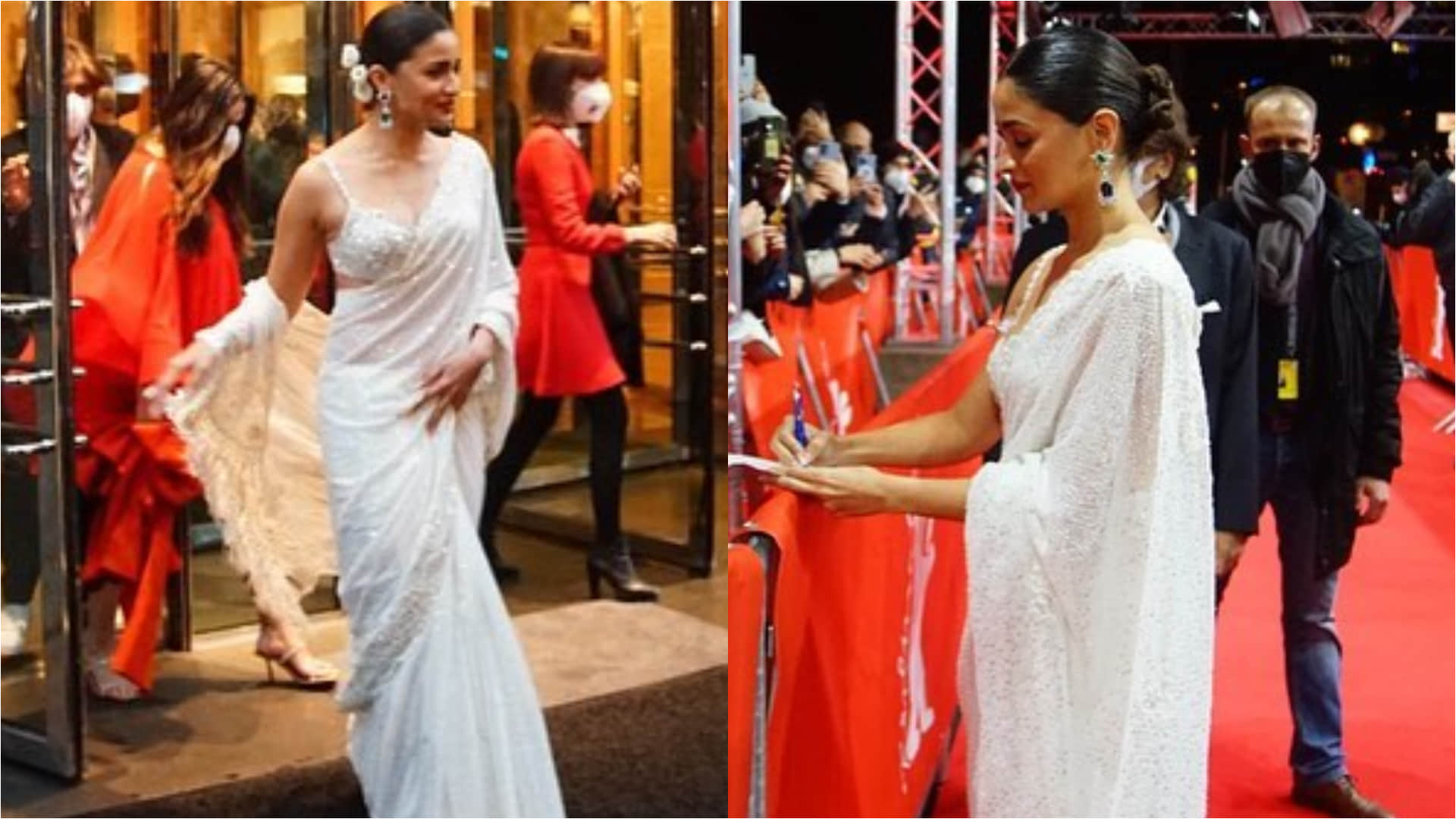 alia bhatt elegant look in white saree from indian designer at berlin film festival