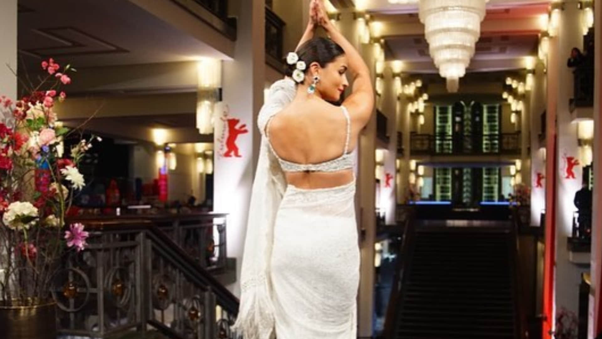 alia bhatt elegant look in white saree from indian designer at berlin film festival