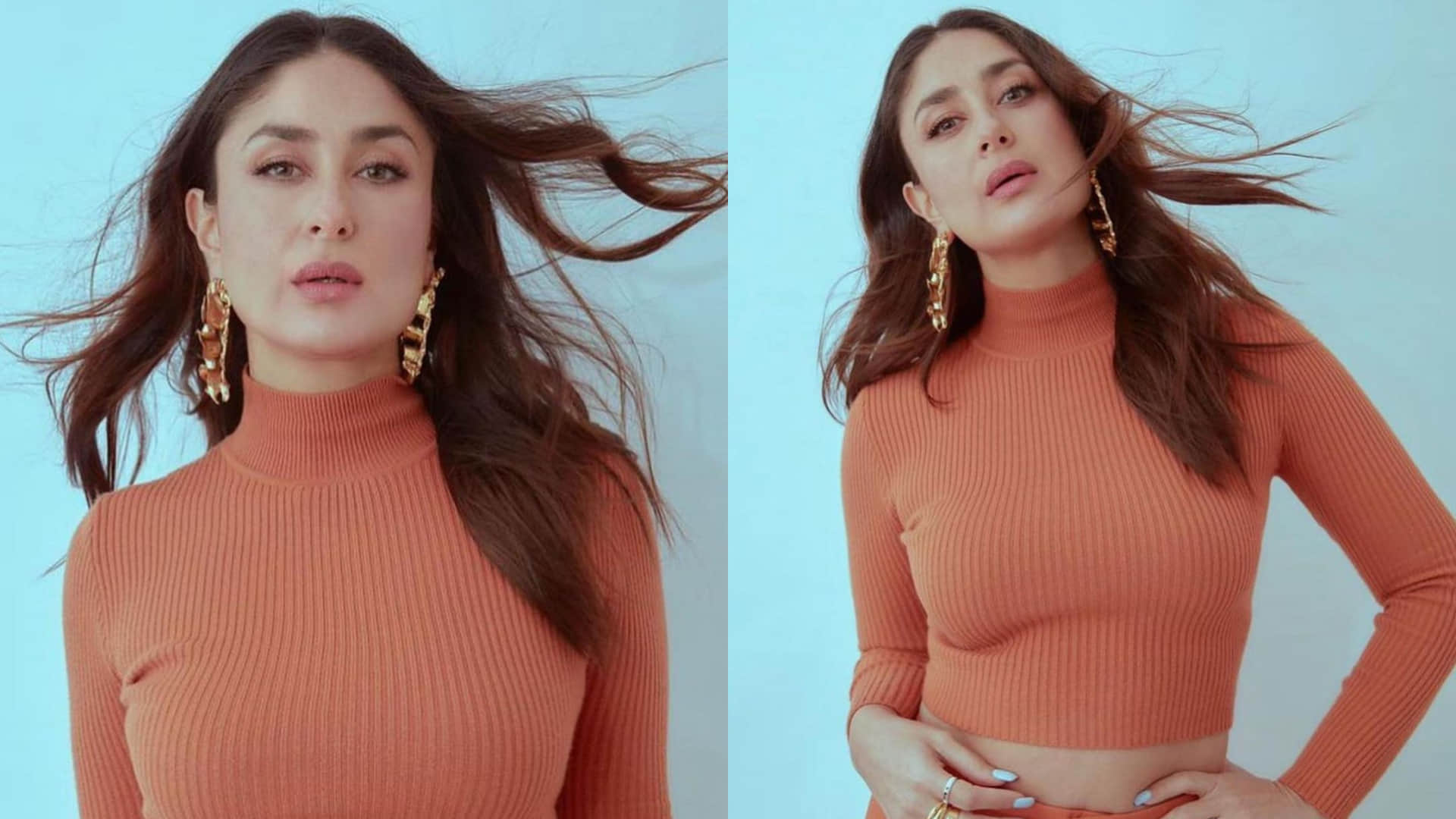 kareena kapoor impress style in orange crop top with pants in latest pics
