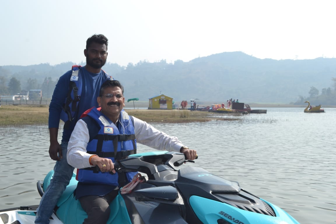 Adventure: Krishna Bedi, who reached Morni's Tikkartal, enjoyed a water sports adventure