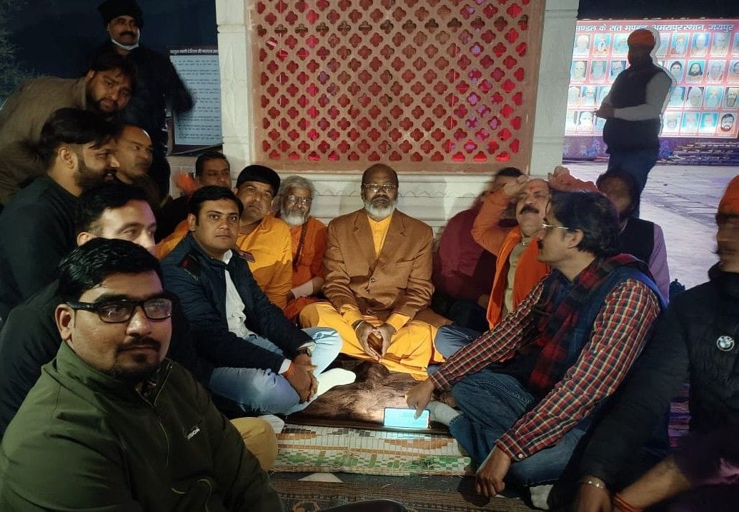 Yeti Narasimhanand sitting on dharna after being released from jail