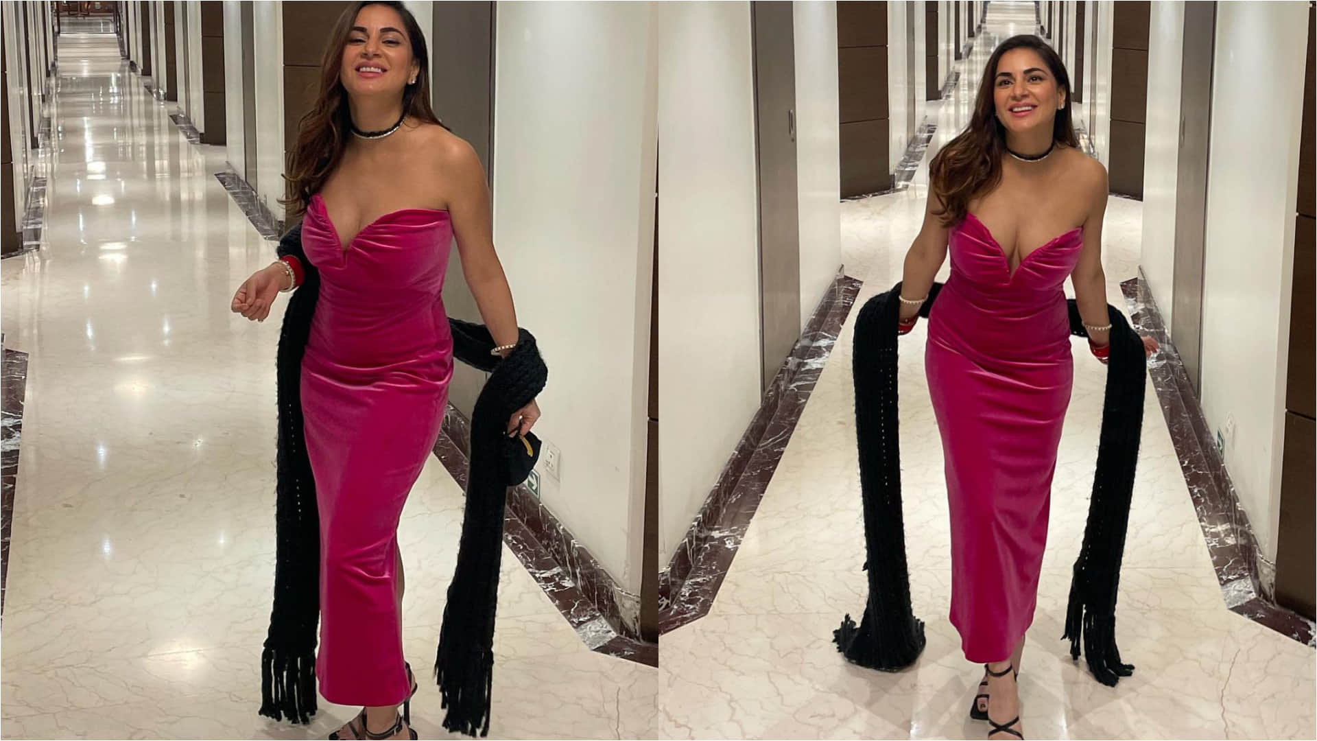 shraddha arya pink strapless dress for valentine day with hubby