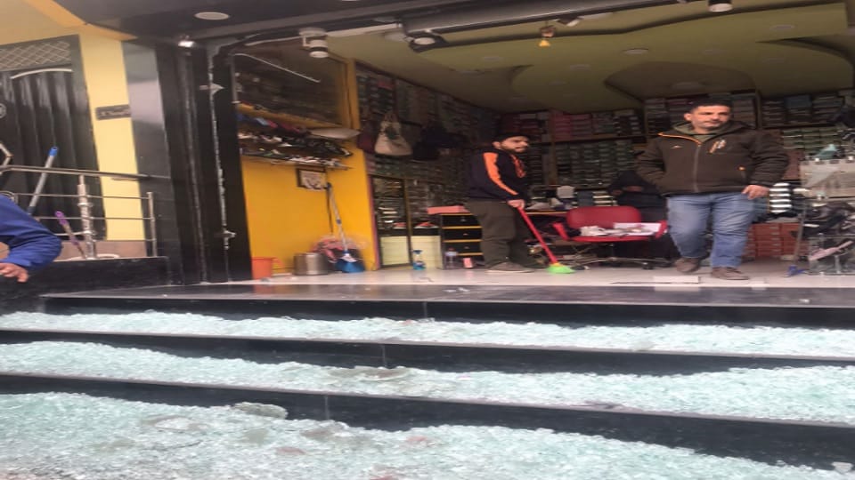 Grenade attack by terrorists on security forces in Srinagar, broken windows of nearby shops