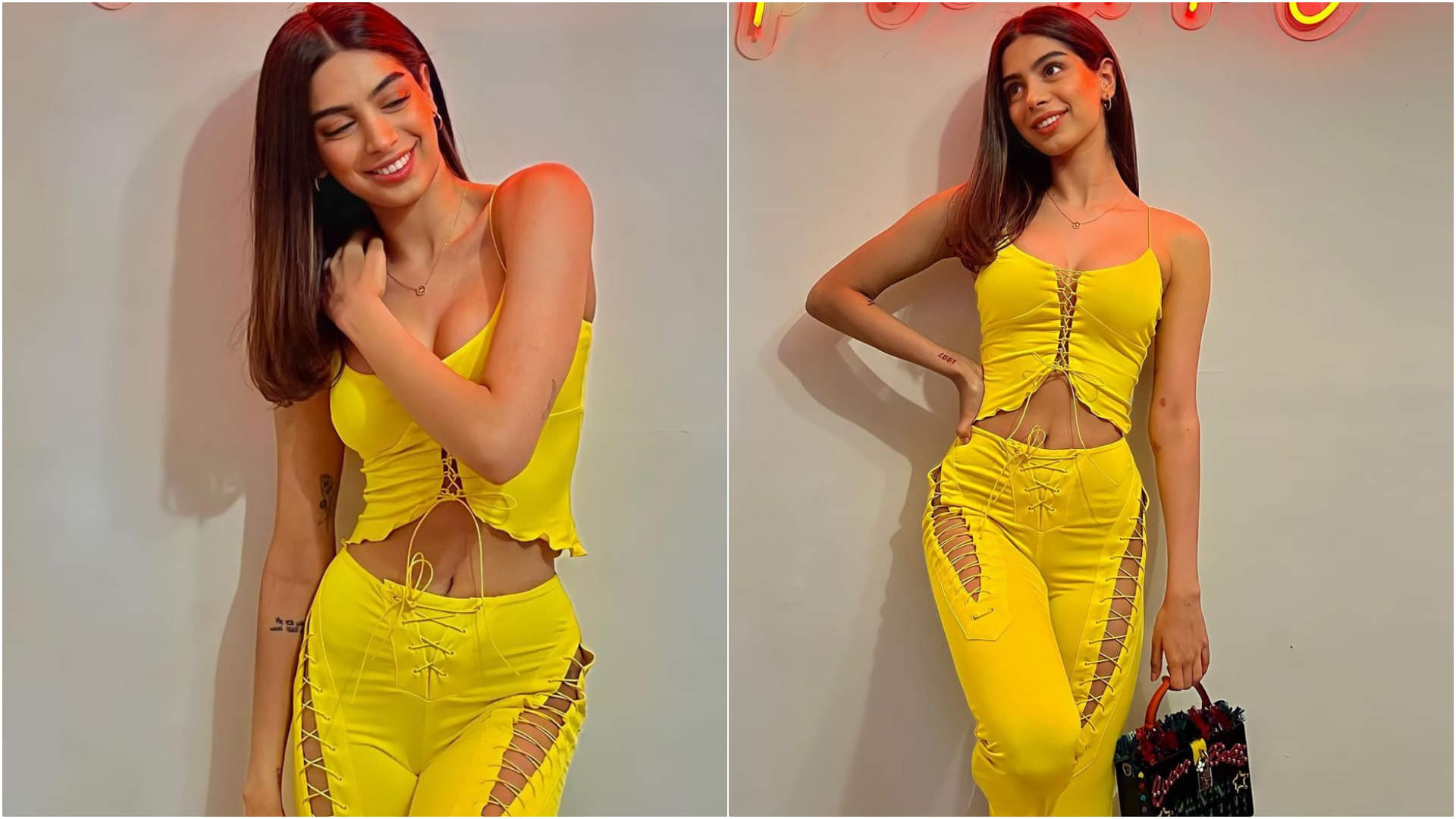 khushi kapoor looks sizzling in sheer fabric cut out dress