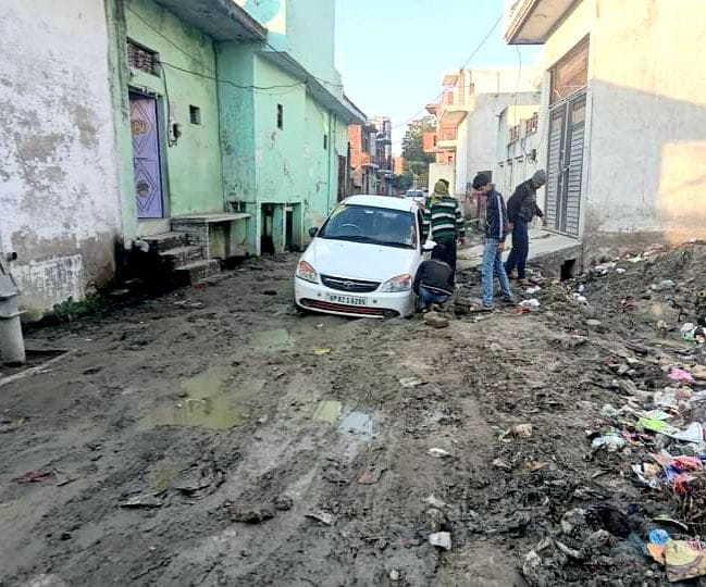 An uprooted street for two months at Nagla Grandson Chowk