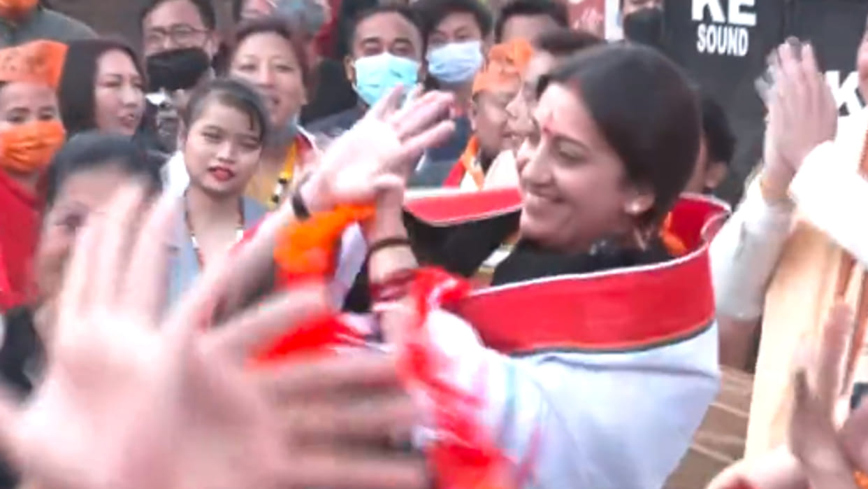 Manipur Election 2022 Smriti Irani joins Dance at an event in Wangkhei area of Imphal East BJP Congress Update