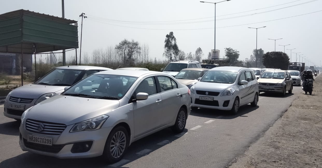 Passengers gathered at Narsan border