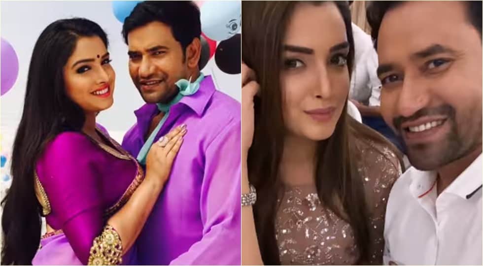 BHOJPURI ACTOR NIRAHUA ROMANCE WITH NEELAM GIRI AMRAPALI DUBEY FUNNY REELS VIDEO VIRAL