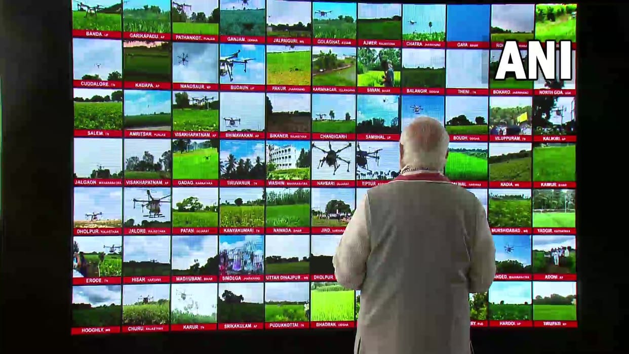 PM Narendra Modi flagged off 100 Kisan drones for different cities and towns