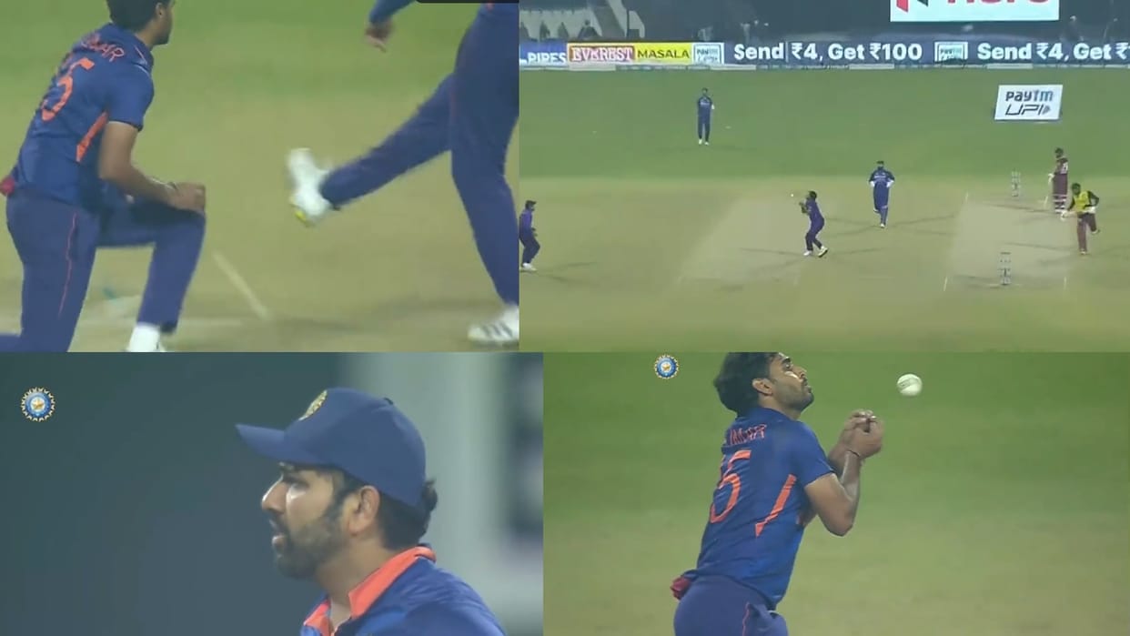 Rohit Sharma gets Angry on Bhuvneshwar Kumar after he drops Rovman Powel kicks ball
