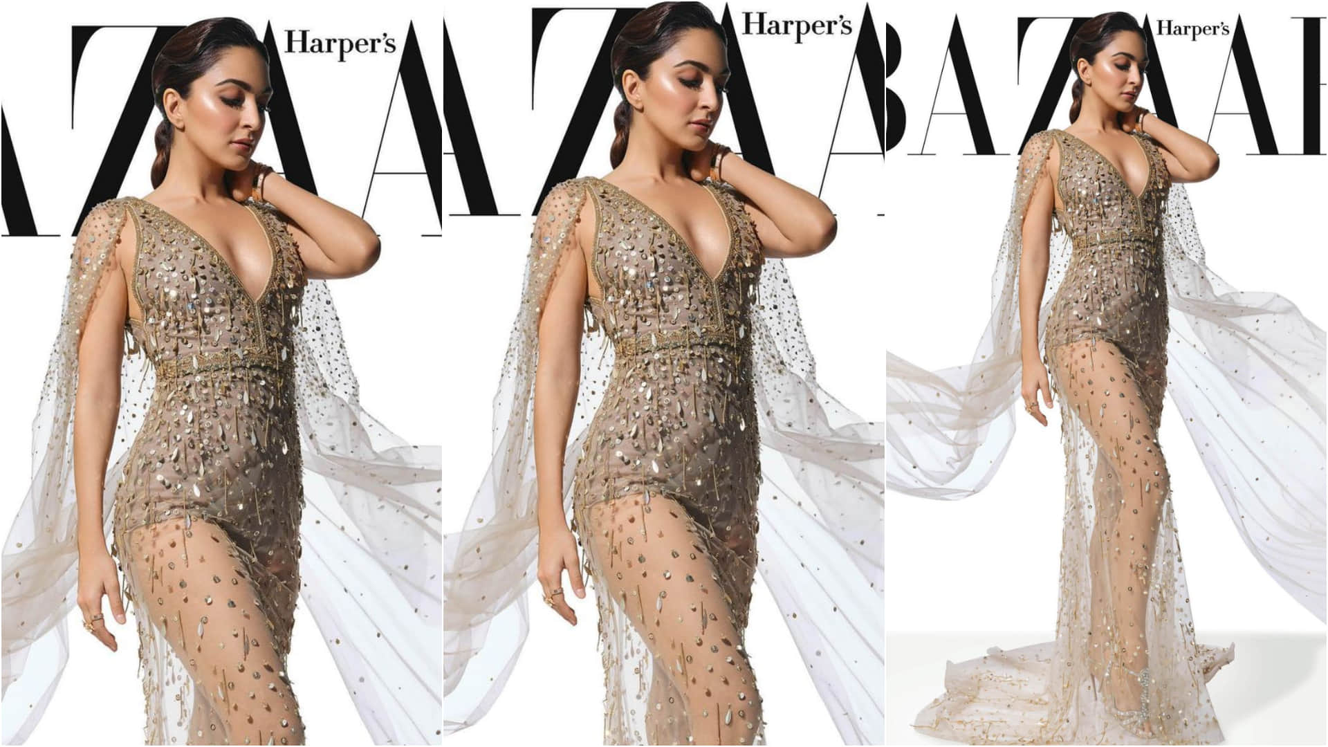 Actress Kiara Advani Photoshoot in Transparent Dress for magazine