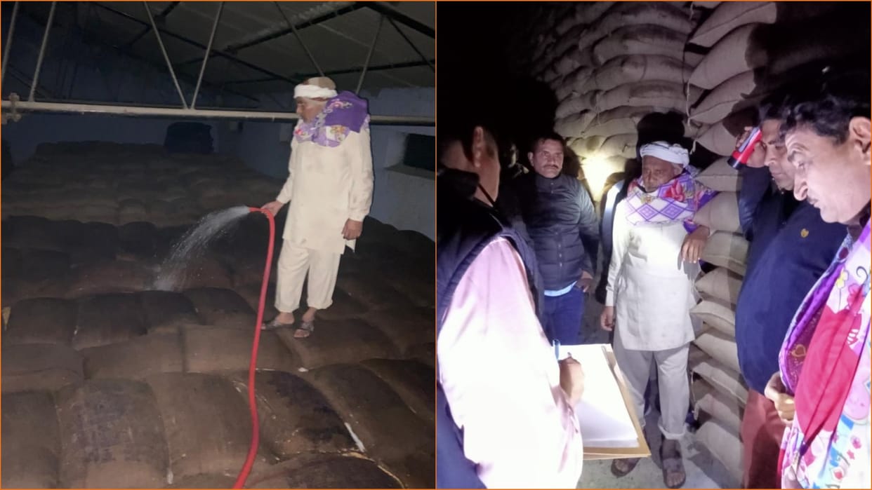 Police caught watchman pouring water on wheat at Hafed godown in Sonipat of Haryana
