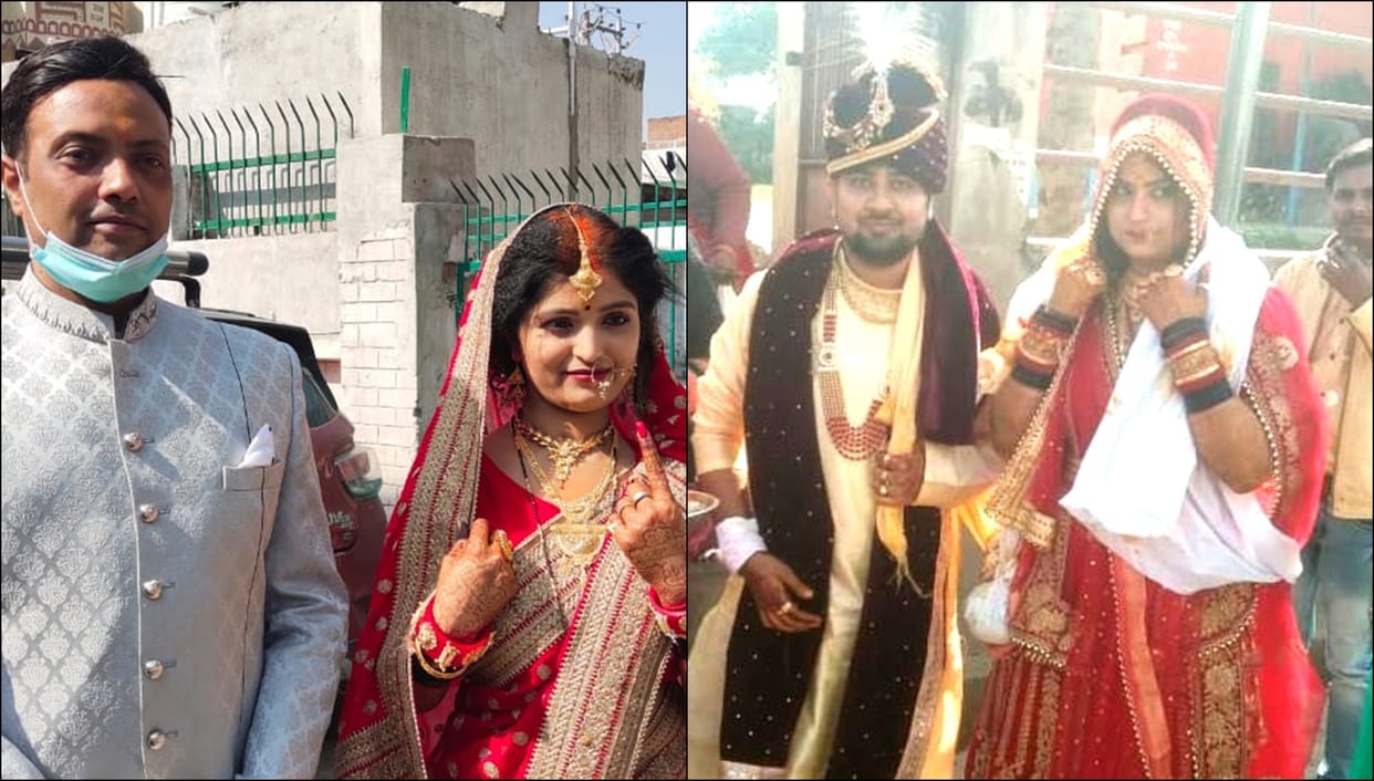 up election phase 3rd brides and grooms cast their vote after wedding rituals in jalaun kanpur uttar pradesh