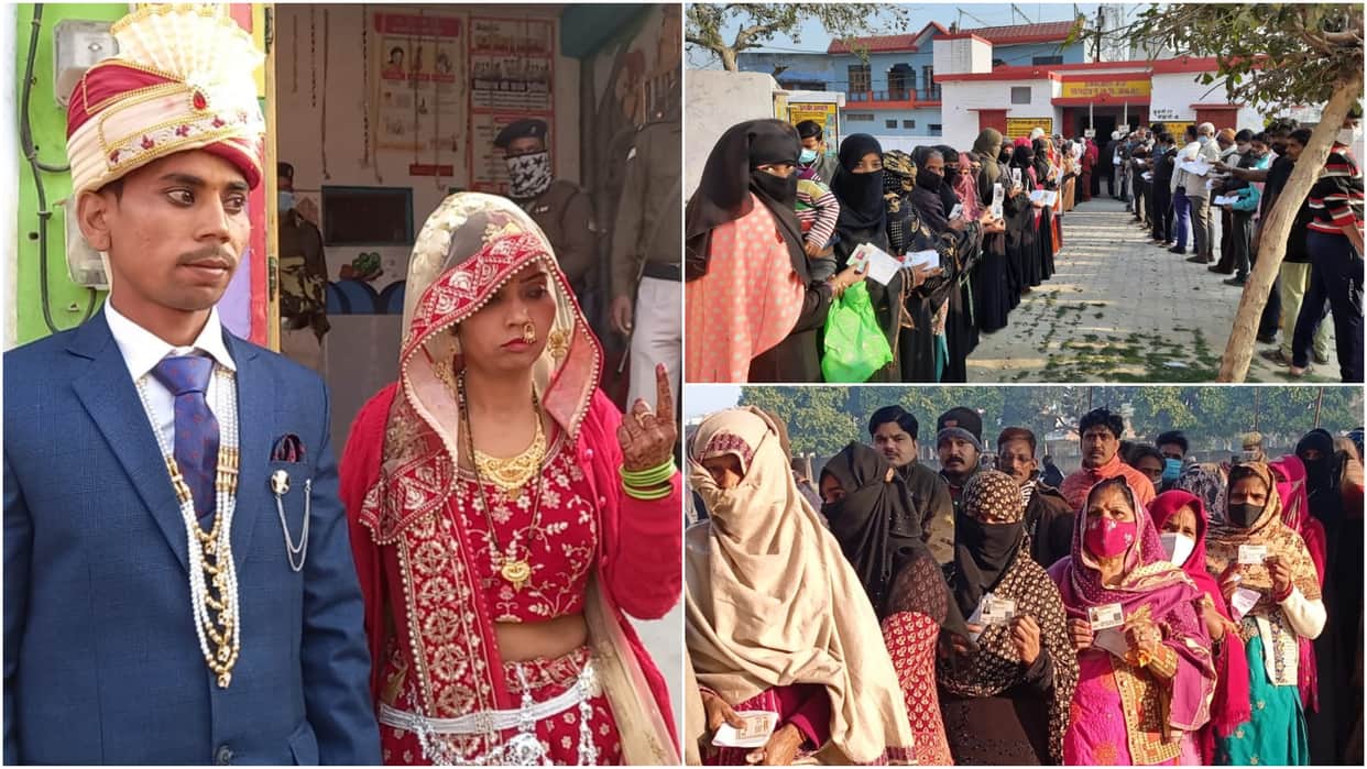 UP Election 2022 Third Phase Firozabad, Kasganj Seats Voting bride cast her vote in Firozabad