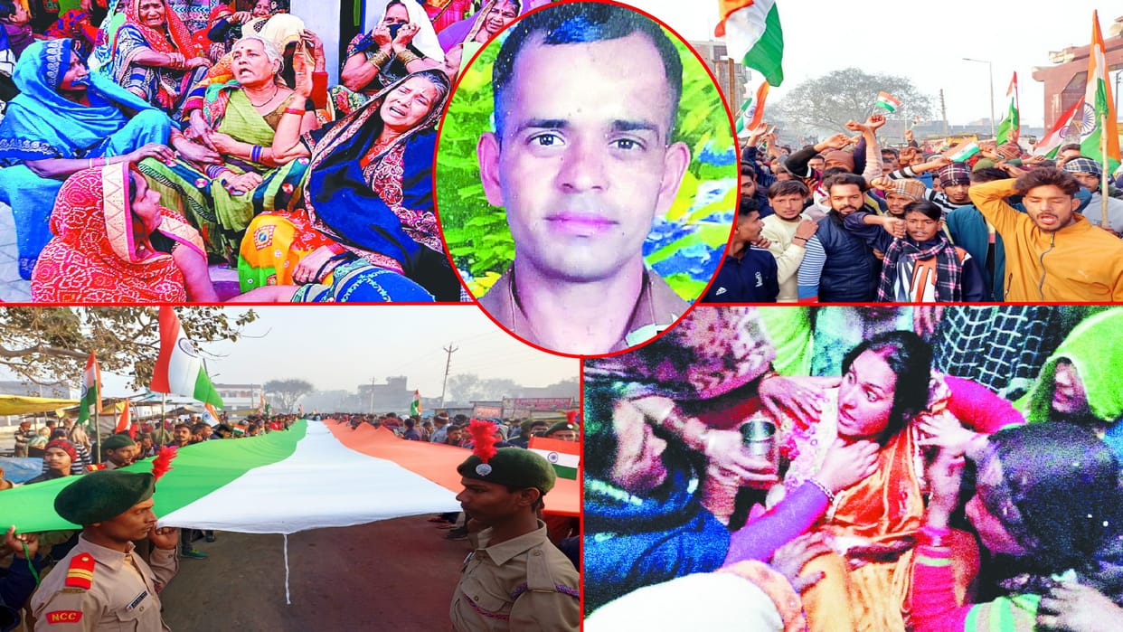 Masses gathered in funeral procession of martyr santosh yadav in deoria