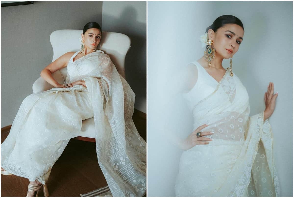 Alia Bhatt arrived in Delhi for the promotion of Gangubai Kathiawadi was seen gorgeous in a white saree