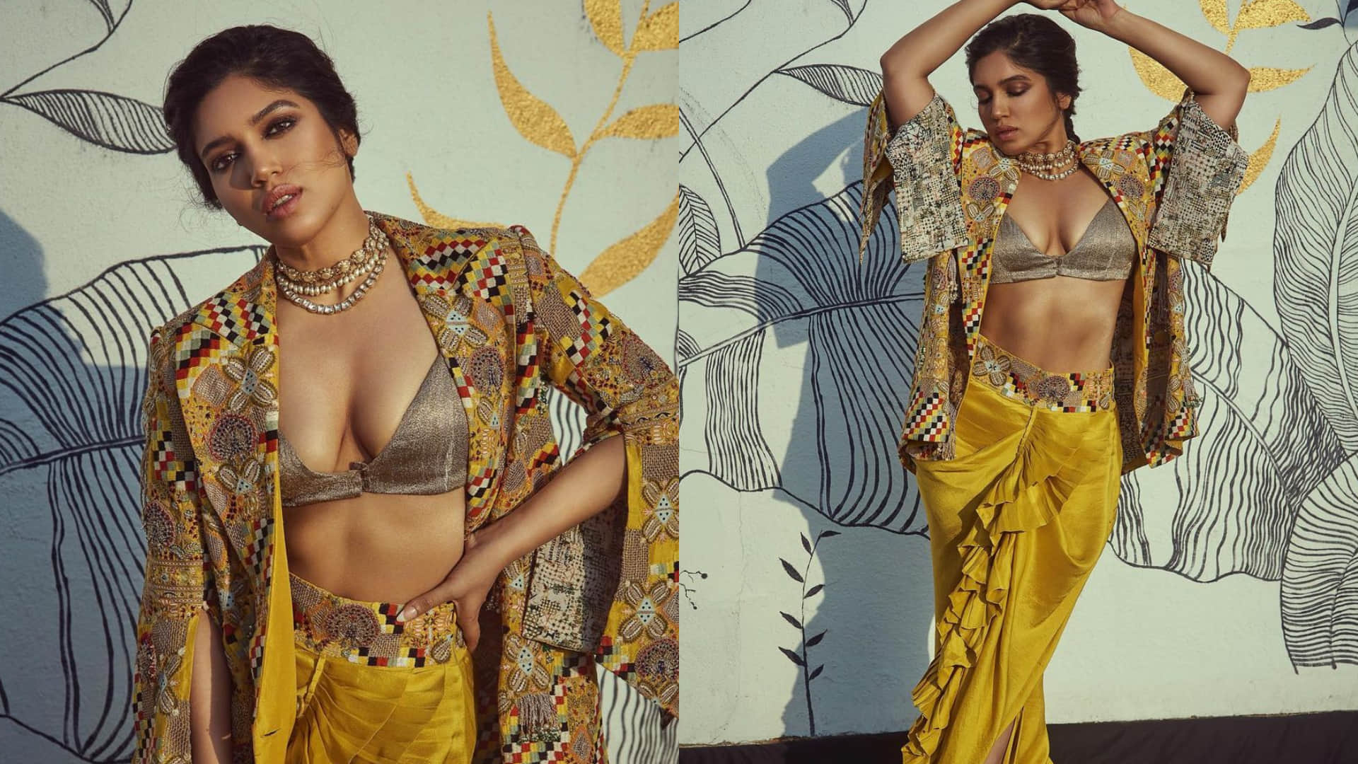 bhumi pednekar gorgeous look in bralette top with skirt for badhaai do promotion