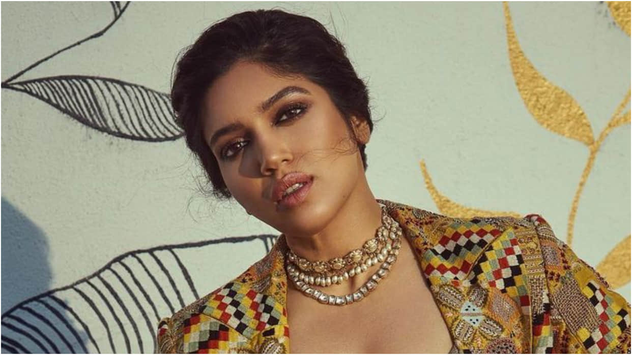 Bhumi Pednekar Bold Look in Blue Tie Dye Saree With Unique Designer Bralette Blouse